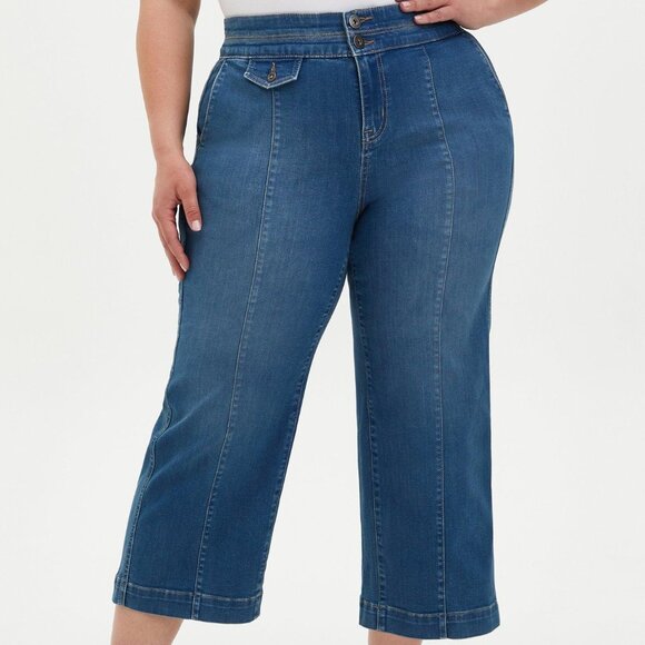 Torrid Crop High Rise Wide Leg Jean - Super Soft Medium Wash sz 26 - Picture 2 of 4